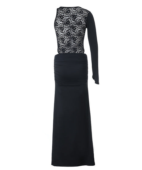 Bold Black Cutout Maxi Dress - One-Shoulder Long Sleeve for Fall Soirées & Parties