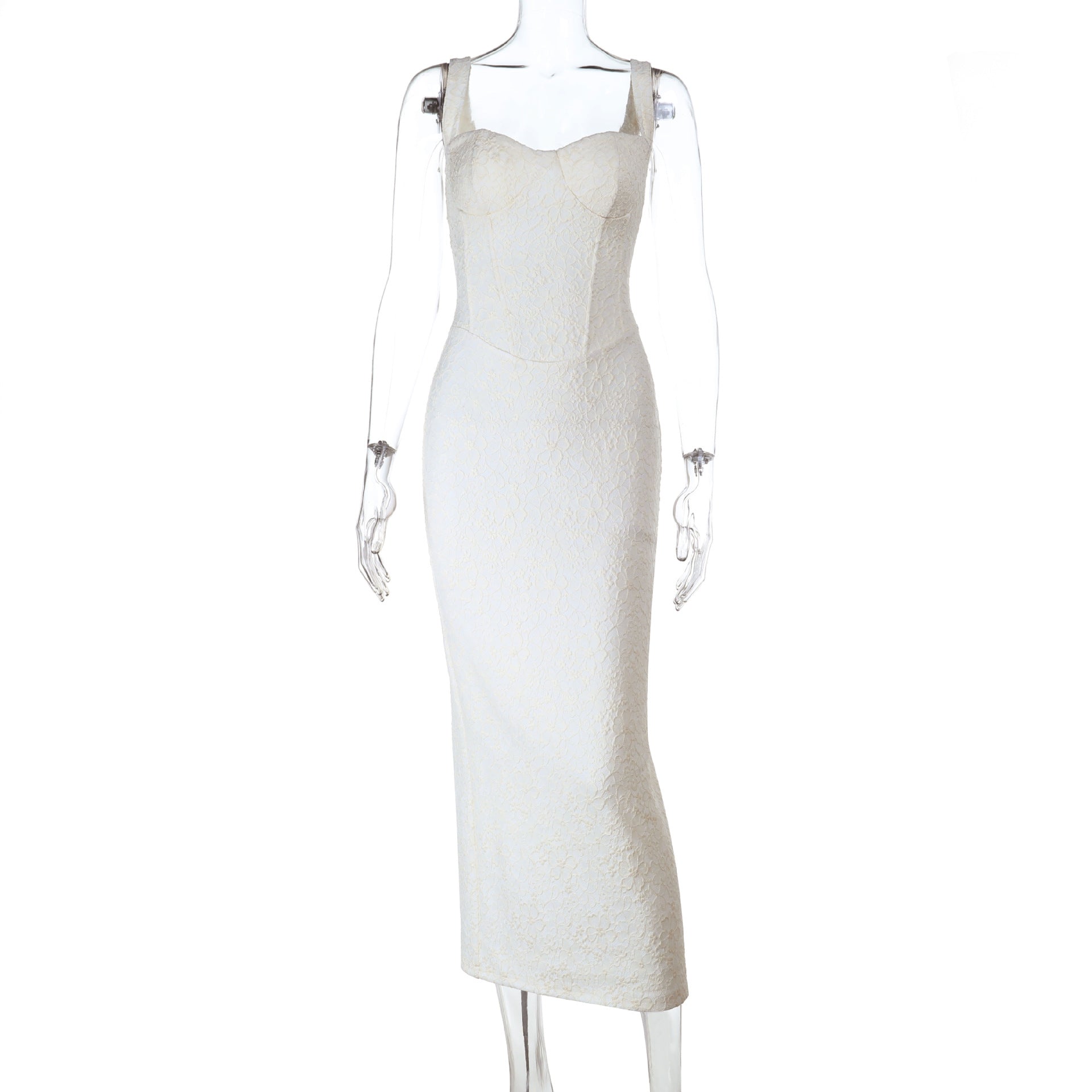 Sculpted Elegance: White Lace Bustier Maxi Dress | Fall & Holiday Party Ready