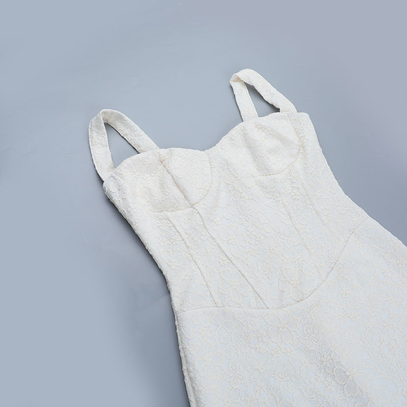 Sculpted Elegance: White Lace Bustier Maxi Dress | Fall & Holiday Party Ready