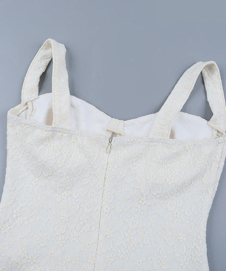 Sculpted Elegance: White Lace Bustier Maxi Dress | Fall & Holiday Party Ready