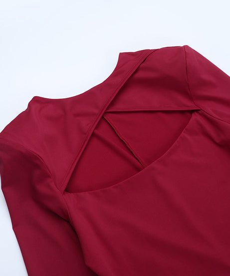 Elegant Burgundy O-Ring Slit Maxi Dress | Chic Long Sleeve Cutout Gown for Fall & Holiday Parties