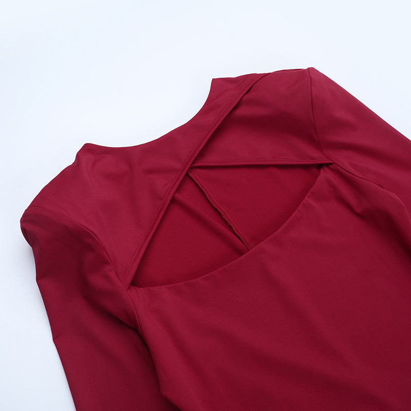 Elegant Burgundy O-Ring Slit Maxi Dress | Chic Long Sleeve Cutout Gown for Fall & Holiday Parties