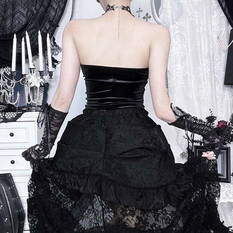 Black Velvet Strapless Top | Gothic Glamour for Fall & Halloween