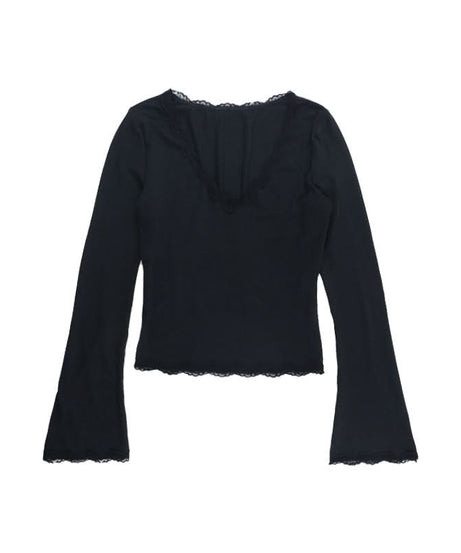 Elegant Black Lace Bell Sleeve V-Neck Top - Your Chic Fall & Holiday Essential