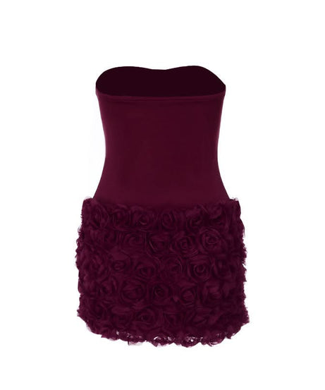 The Ultimate Black Rose Appliqué Mini Dress - Strapless Party Chic for Fall & Holiday