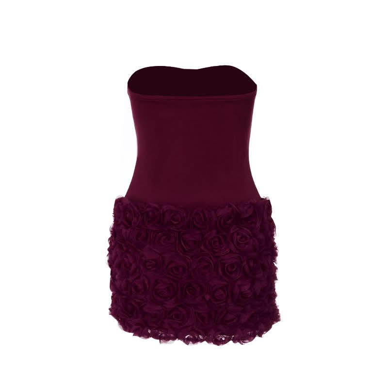 The Ultimate Black Rose Appliqué Mini Dress - Strapless Party Chic for Fall & Holiday