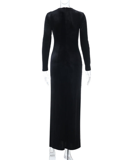 Luxurious Black Velvet Maxi Dress with Keyhole & Slit - Your Stunning Holiday & New Year's Eve Ensemble
