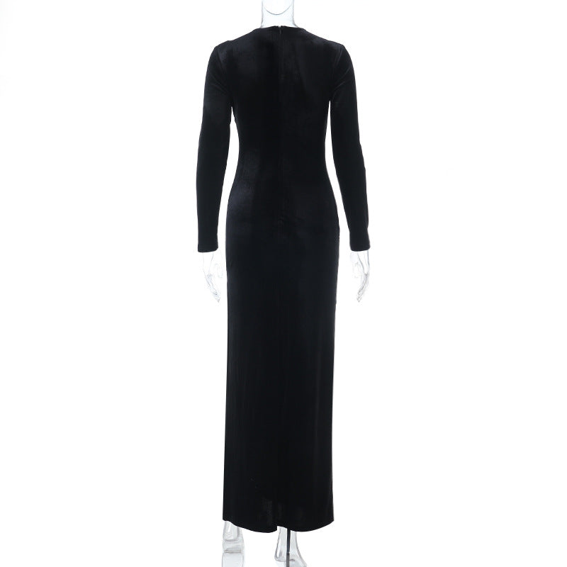 Luxurious Black Velvet Maxi Dress with Keyhole & Slit - Your Stunning Holiday & New Year's Eve Ensemble