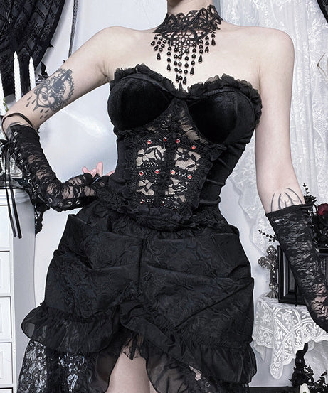 Black Velvet Strapless Top | Gothic Glamour for Fall & Halloween