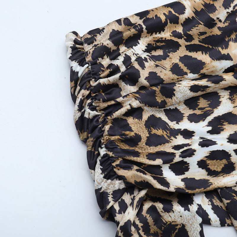 Fierce Leopard Print One-Shoulder Long Sleeve Maxi Dress with High Slit | Fall & Holiday Party Ready