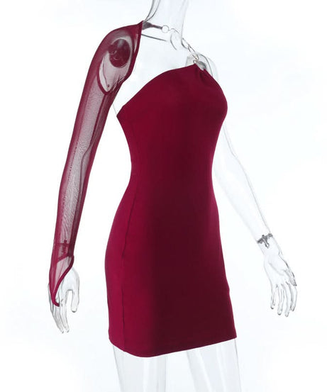 Daring Burgundy One-Shoulder O-Ring Bodycon Mini Dress - Holiday & NYE Glam