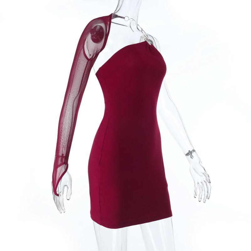 Daring Burgundy One-Shoulder O-Ring Bodycon Mini Dress - Holiday & NYE Glam