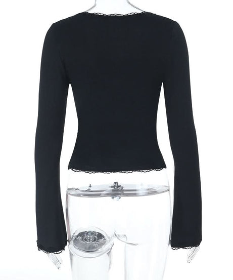 Elegant Black Lace Bell Sleeve V-Neck Top - Your Chic Fall & Holiday Essential