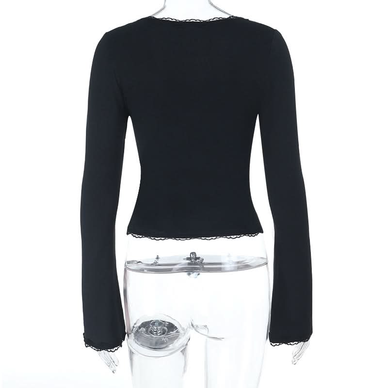 Elegant Black Lace Bell Sleeve V-Neck Top - Your Chic Fall & Holiday Essential