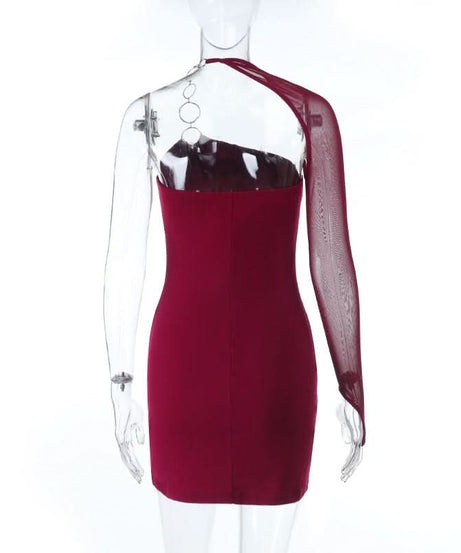 Daring Burgundy One-Shoulder O-Ring Bodycon Mini Dress - Holiday & NYE Glam