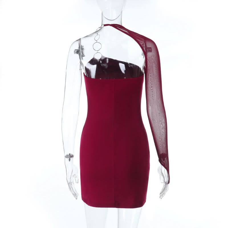 Daring Burgundy One-Shoulder O-Ring Bodycon Mini Dress - Holiday & NYE Glam