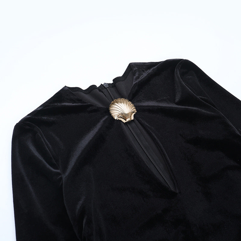 Luxurious Black Velvet Maxi Dress with Keyhole & Slit - Your Stunning Holiday & New Year's Eve Ensemble