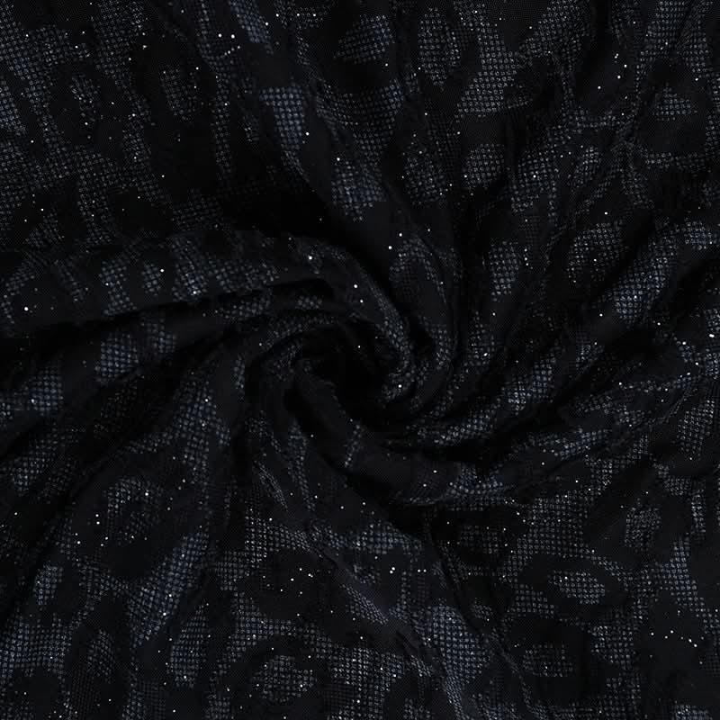 Sultry Shimmer Leopard Print Long Sleeve Bodycon Mini Dress with Tie Cuffs – Holiday Party & NYE Ready