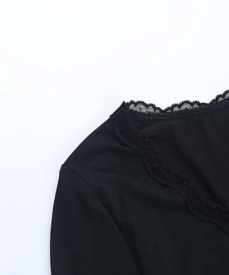 Elegant Black Lace Bell Sleeve V-Neck Top - Your Chic Fall & Holiday Essential