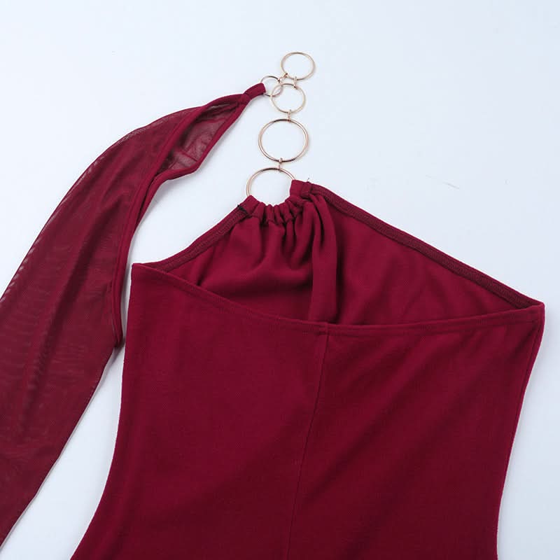 Daring Burgundy One-Shoulder O-Ring Bodycon Mini Dress - Holiday & NYE Glam