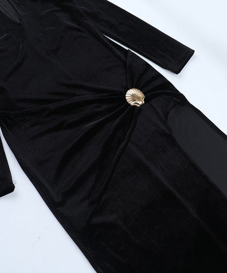 Luxurious Black Velvet Maxi Dress with Keyhole & Slit - Your Stunning Holiday & New Year's Eve Ensemble