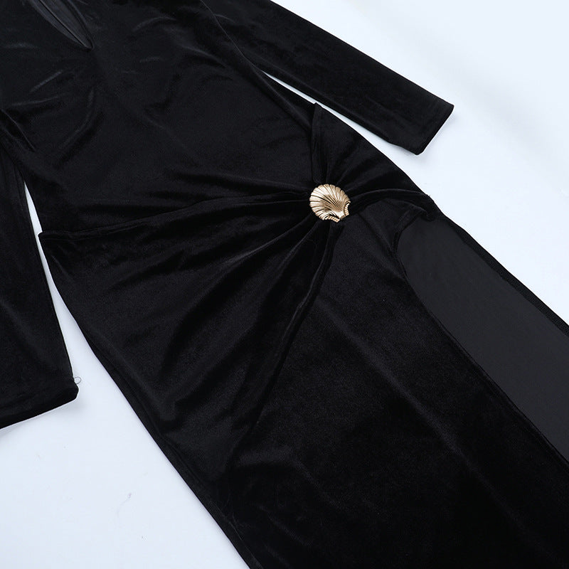 Luxurious Black Velvet Maxi Dress with Keyhole & Slit - Your Stunning Holiday & New Year's Eve Ensemble
