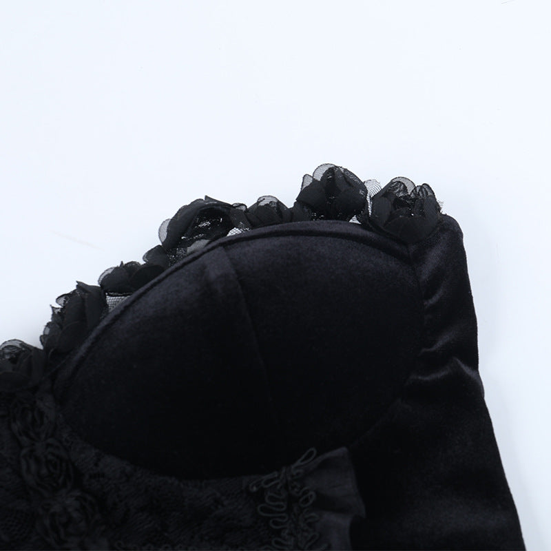 Black Velvet Strapless Top | Gothic Glamour for Fall & Halloween