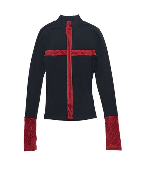 Gothic Red Cross Turtleneck Long Sleeve Top - Edgy Fall & Halloween Fashion for American Women