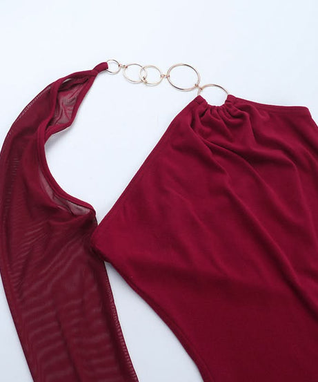 Daring Burgundy One-Shoulder O-Ring Bodycon Mini Dress - Holiday & NYE Glam