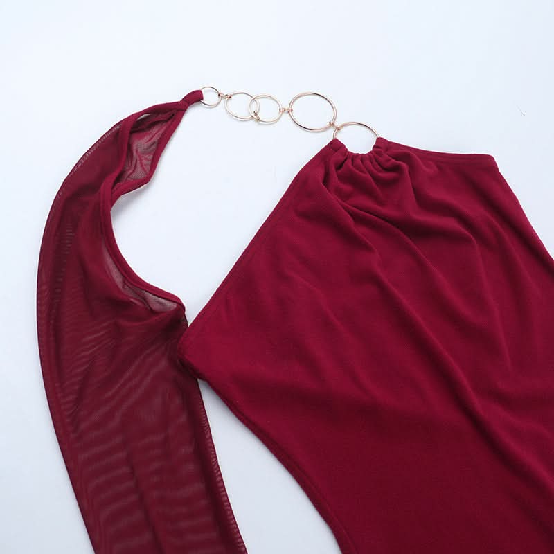 Daring Burgundy One-Shoulder O-Ring Bodycon Mini Dress - Holiday & NYE Glam