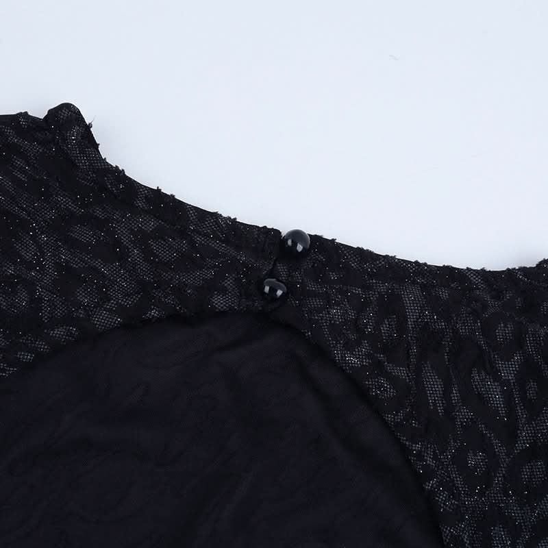 Sultry Shimmer Leopard Print Long Sleeve Bodycon Mini Dress with Tie Cuffs – Holiday Party & NYE Ready