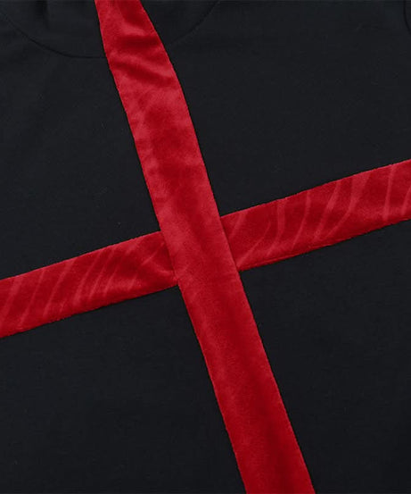 Gothic Red Cross Turtleneck Long Sleeve Top - Edgy Fall & Halloween Fashion for American Women
