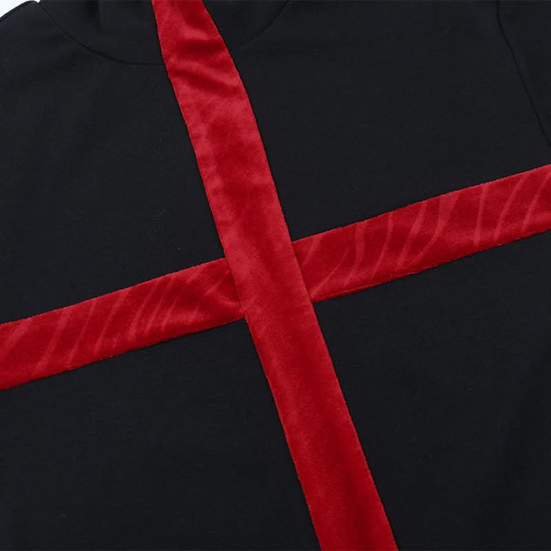 Gothic Red Cross Turtleneck Long Sleeve Top - Edgy Fall & Halloween Fashion for American Women