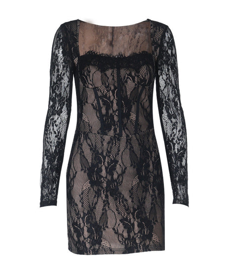 Alluring Black Lace Square Neck Mini Dress - Perfect for Holiday Parties & Date Nights