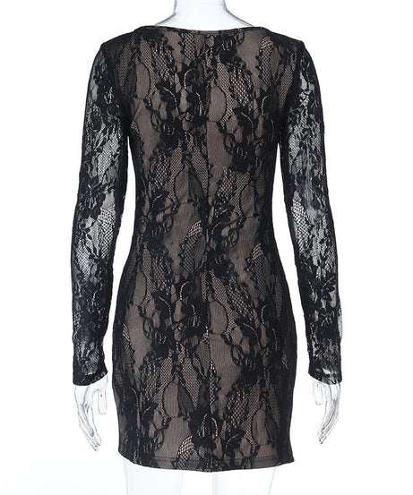 Alluring Black Lace Square Neck Mini Dress - Perfect for Holiday Parties & Date Nights