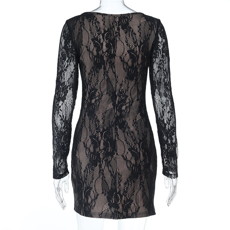Alluring Black Lace Square Neck Mini Dress - Perfect for Holiday Parties & Date Nights