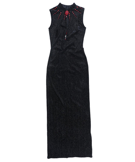 Midnight Siren Black Velvet Maxi Dress - Gothic Keyhole Slit Gown for Halloween & Fall Parties