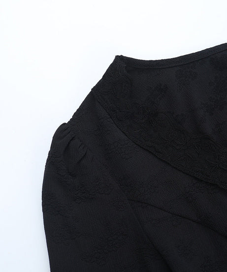 Elegant Black Lace V-Neck Blouse | Button-Front Long Sleeve Top for Fall & Holiday Chic