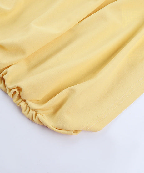 Effortless Chic Buttery Yellow Ruched Mini Dress | Bell Sleeve Bodycon for Fall & Holiday Parties