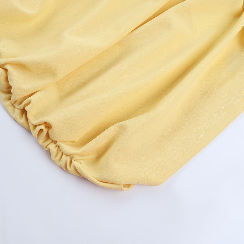 Effortless Chic Buttery Yellow Ruched Mini Dress | Bell Sleeve Bodycon for Fall & Holiday Parties