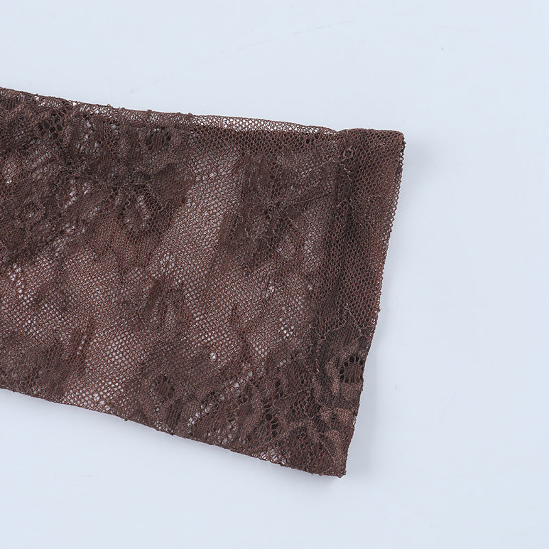 Chic Chocolate Brown Sheer Lace Ruched Mini Dress - Long Sleeve Bodycon for Fall Parties & Date Nights