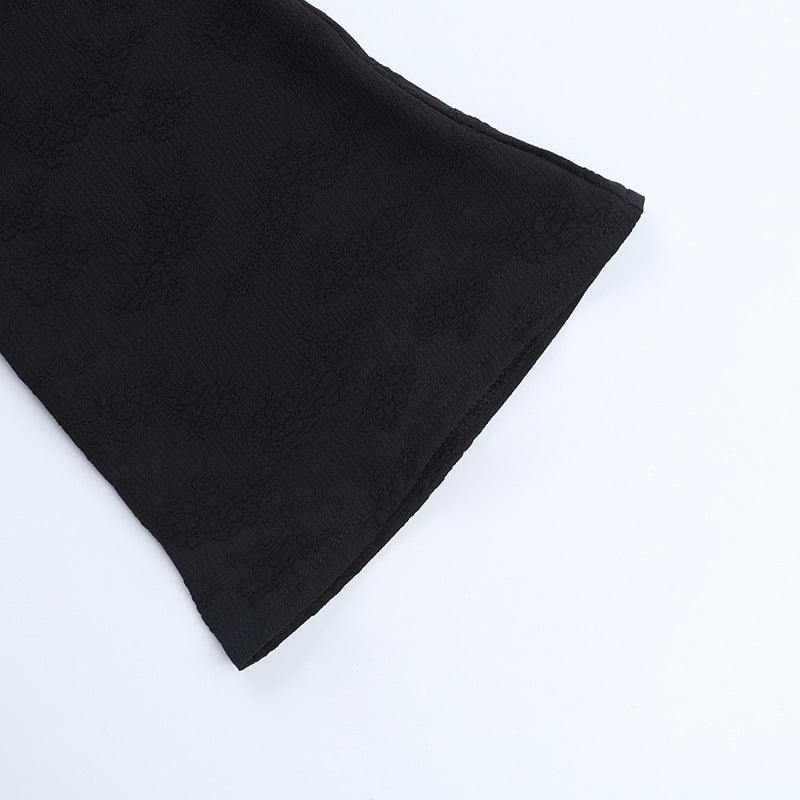 Elegant Black Lace V-Neck Blouse | Button-Front Long Sleeve Top for Fall & Holiday Chic