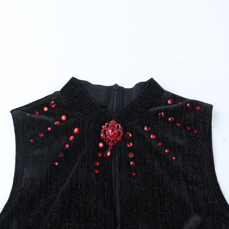 Midnight Siren Black Velvet Maxi Dress - Gothic Keyhole Slit Gown for Halloween & Fall Parties