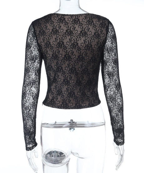 Elevate Your Style: Chic Black Lace Sweetheart Neck Long Sleeve Top - Fall & Holiday Ready