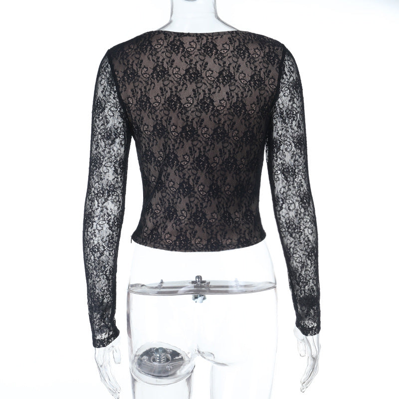 Elevate Your Style: Chic Black Lace Sweetheart Neck Long Sleeve Top - Fall & Holiday Ready