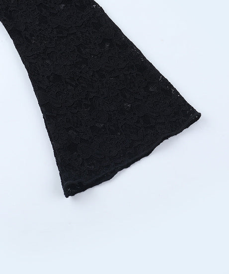 Fall-Ready Glam: Black Lace Tie-Front Bell Sleeve Crop Top – Sheer & Chic for Going Out