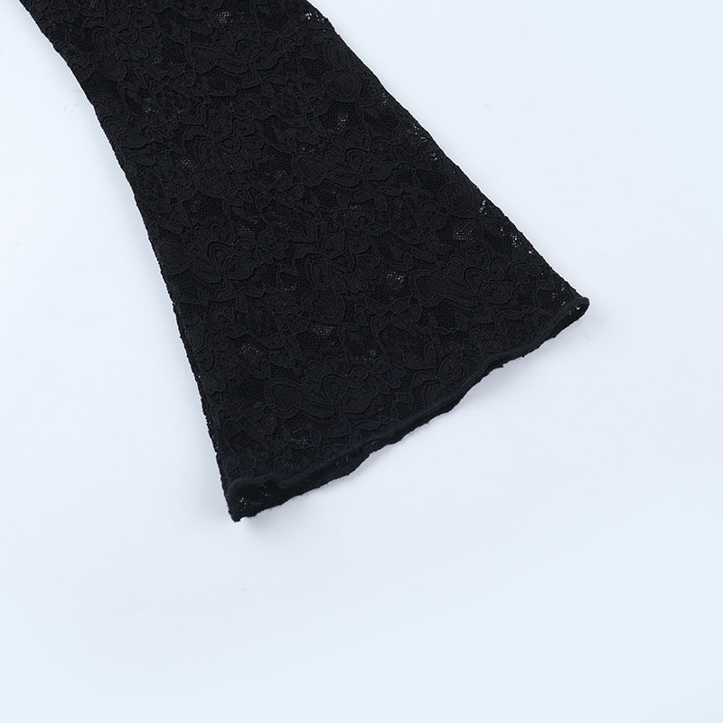 Fall-Ready Glam: Black Lace Tie-Front Bell Sleeve Crop Top – Sheer & Chic for Going Out