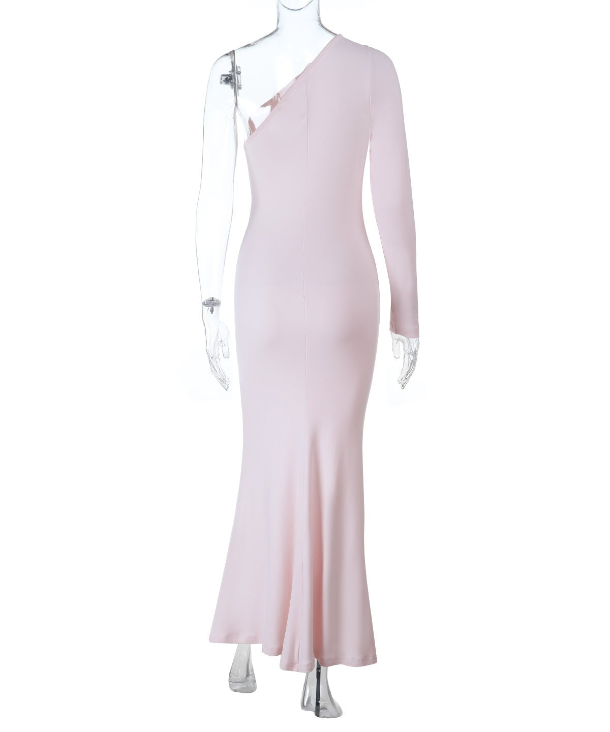 Elegant Blush One-Shoulder Ruched Maxi Dress with Chic Cutout - Holiday Glamour