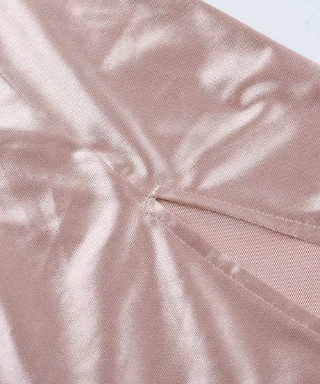 Glamorous Blush Satin Halter Maxi Dress | Corset Bodice & High Slit | Perfect for Holiday Parties & NYE