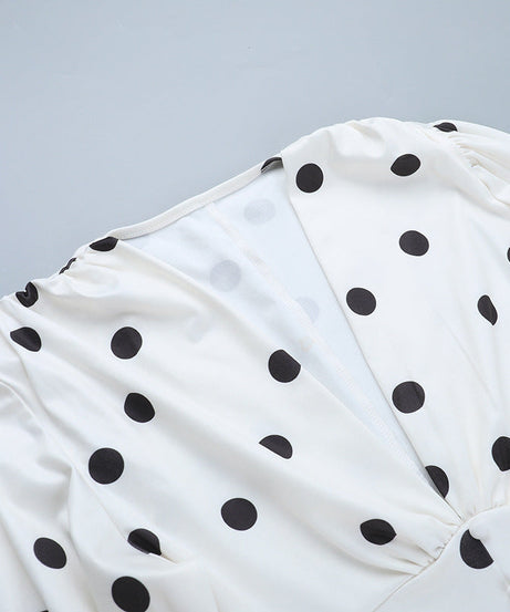 Retro Chic Polka Dot Mini Dress | V-Neck Long Sleeve Button-Front for Effortless Fall Style